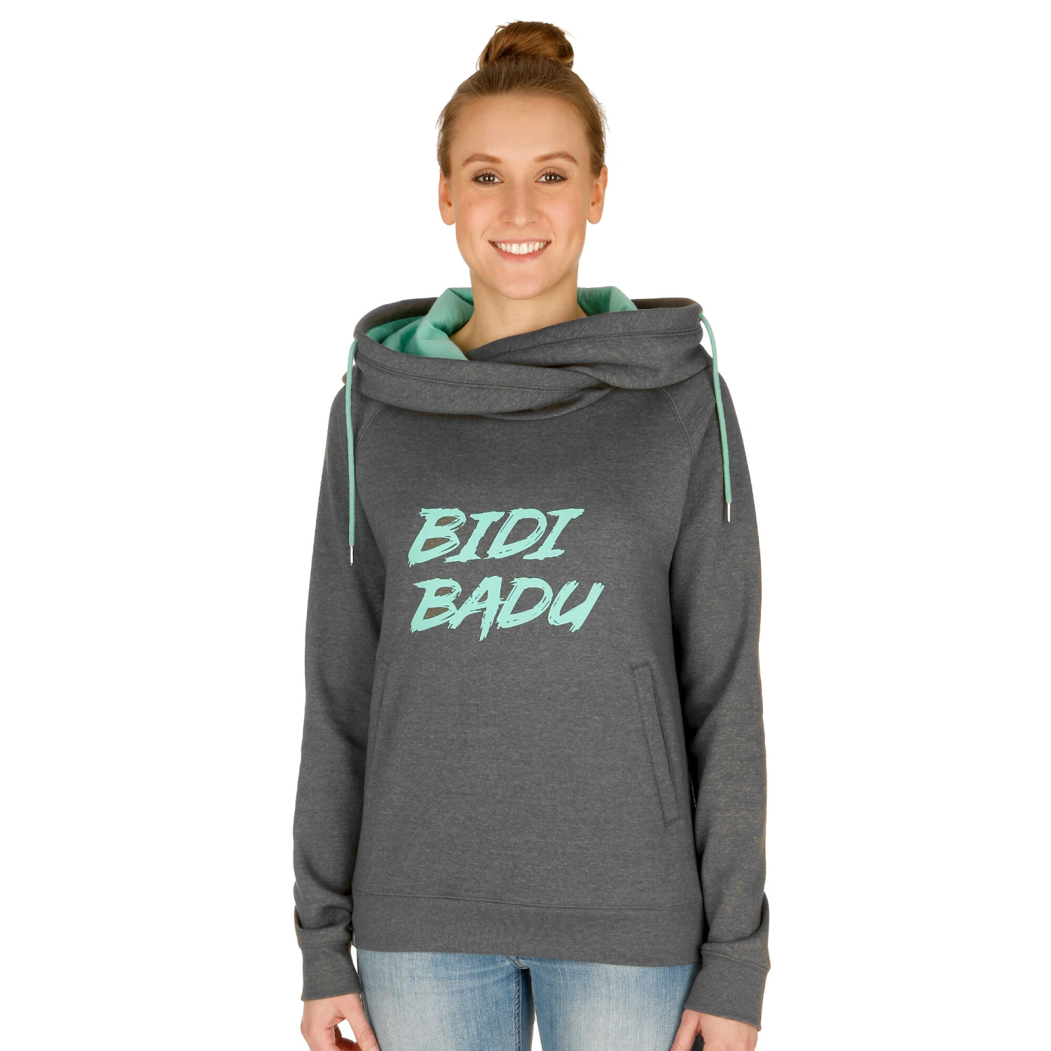 BIDI BADU Haiba Basic Logo Hoody Women - Dark Grey, Mint 5 BIDI BADU Haiba Basic Logo Hoody Women - Dark Grey, Mint - Image 3