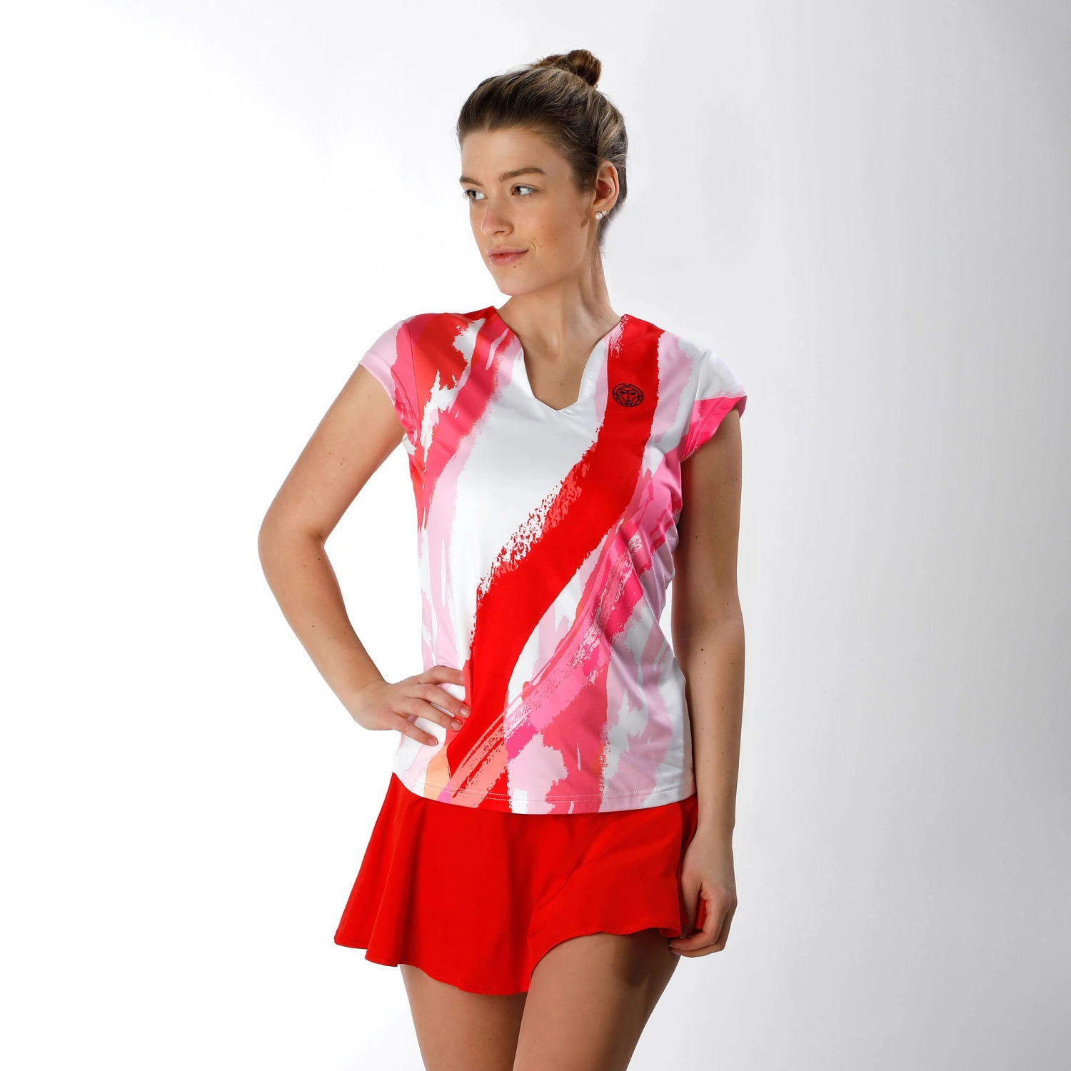 BIDI BADU Bella 2.0 Tech V-Neck T-Shirt Women - White, Red 5 BIDI BADU Bella 2.0 Tech V-Neck T-Shirt Women - White, Red - Image 3